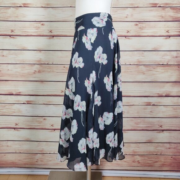 Ann Taylor Multicolor Floral Navy Midi Skirt - Picture 4 of 7